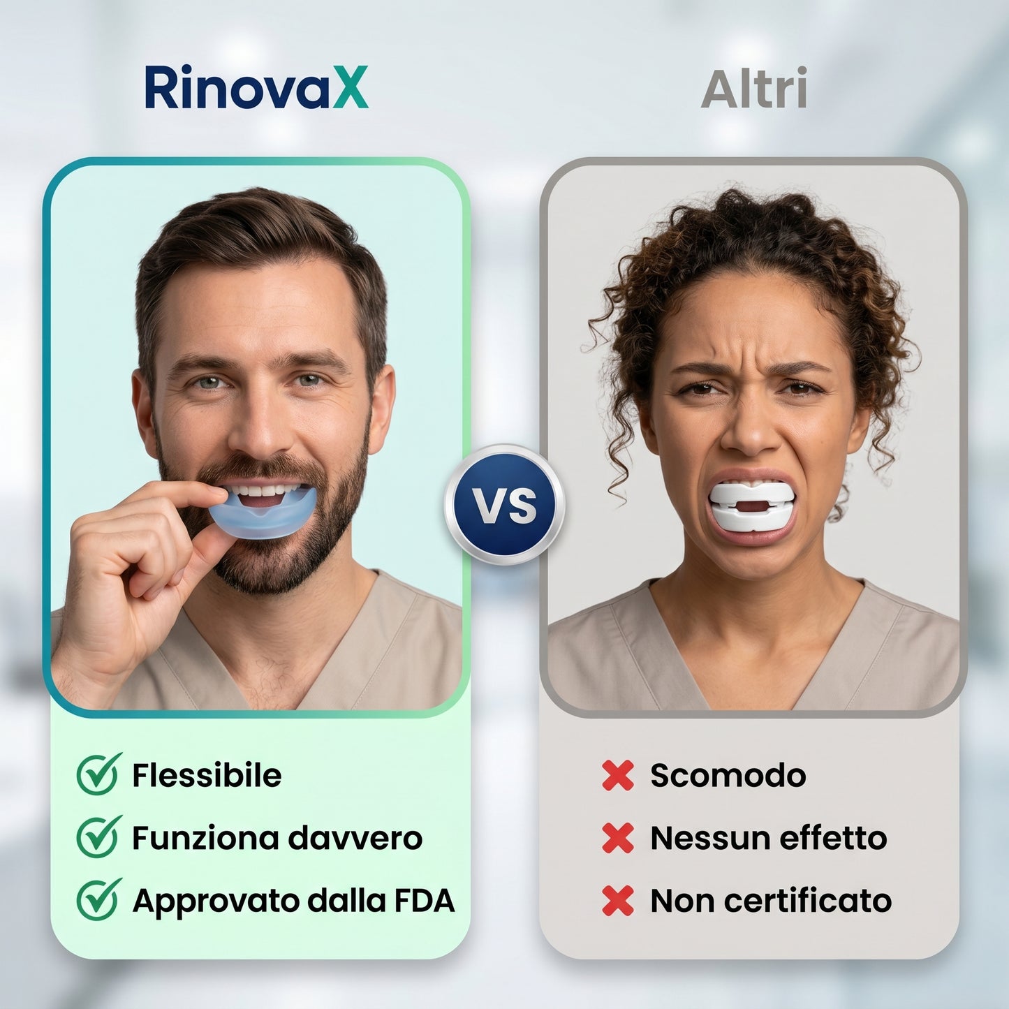 RinovaX™ – Bite orale anti-russamento medicale, discreto e confortevole