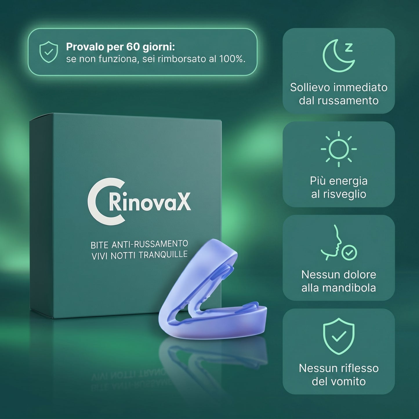 RinovaX™ – Bite orale anti-russamento medicale, discreto e confortevole